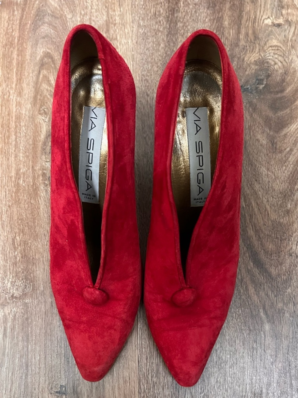Via Spiga Red Suede Pointed-Toe Heels